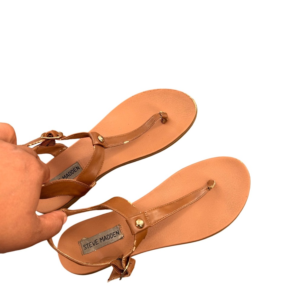 Steve Madden Chaya Tan Brown T-Strap Flat Thong Sandals Womens 8M